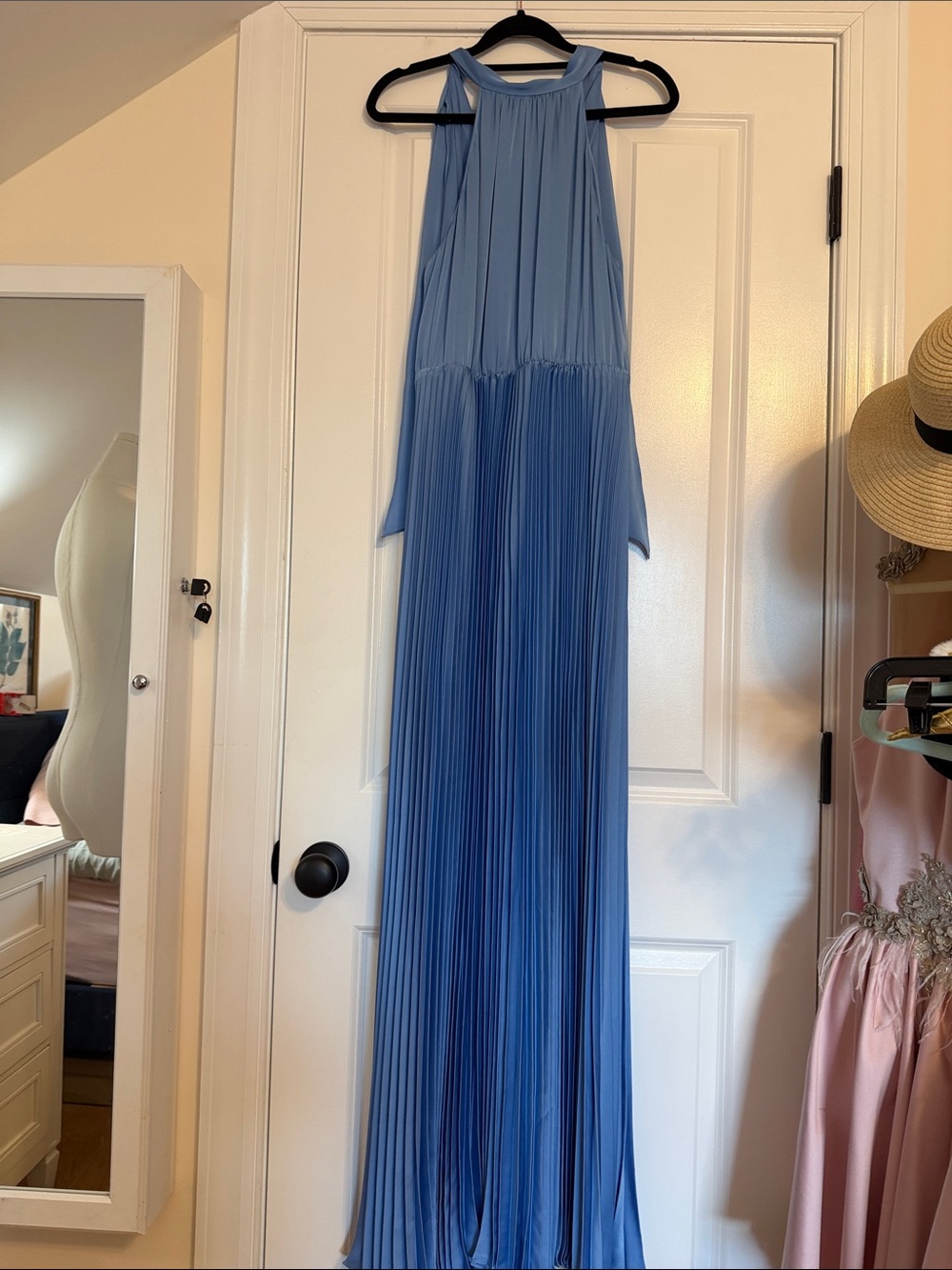BCBGMaxAzria Sky Blue Pleated Halter Maxi Dress